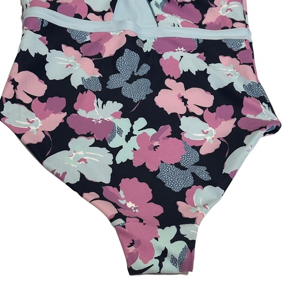 Zella Girls Reversible Journey One-Piece Swimsuit Size 16 Blue Purple Floral - Picture 6 of 10